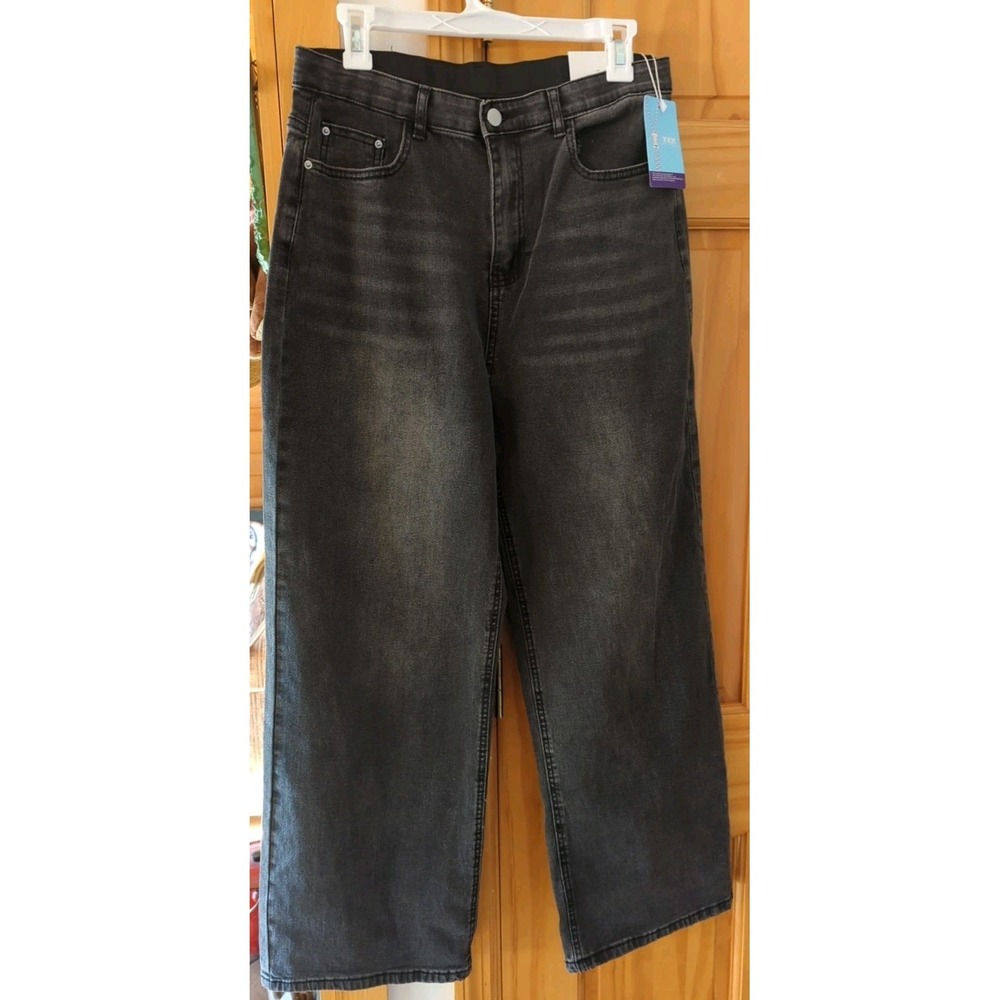Brand New Wide Leg REMIND Black Washed Jeans Size Large Short 27" Inseam YKK Zip